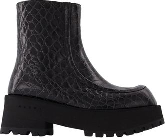 Marni Leren Enkellaarsjes met Rits - Dames - Enkellaarsjes - Zwart - 35 EU - Leer - Schoenen