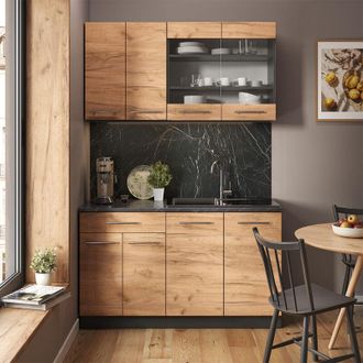 Vicco Cocina Para Solteros Fame-line, Oro Power Roble/antracita, 140 Cm, Et Antracita, Vicco