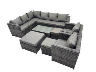 Fimous Outdoor Rattan Garden Furniture Set with 2 Chairs 3 Stools in Dark Grey