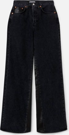 Re/Done Womens High Rise Wide Leg Jeans In Back To Black Leather