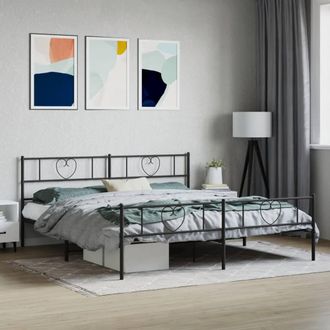Berkfield Home Metal Bed Frame with Headboard & Footboard Black 180x200 cm Super King