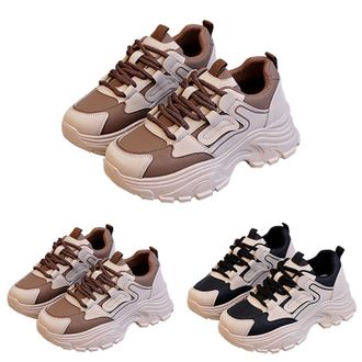 Generic Chunky Sneakers for Women Lace-Up Fashion Platform Casual Shoes Comfortable Wedge Walking Sport Sneakers with Arch Support Outdoor Anti-Slip Trainers 