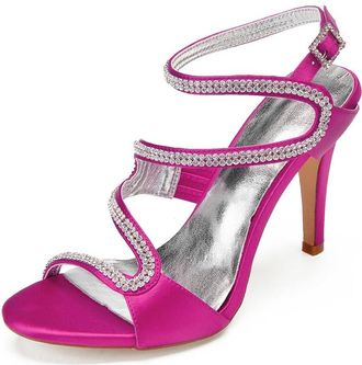 Generic Wedding Heels Women Open Toe Heeled Sandals Sexy Bridal Stiletto for Party, Prom, Dating 10.5Cm,Rose red,9 UK