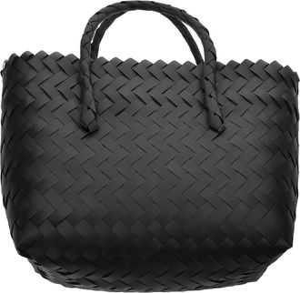 Generic Woven Straw Tote Bag for Women Black Handheld Rattan Shopping Basket Picnic Basket Beach Handbag Small Square Grocery Tote Handle