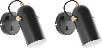 Beliani Conjunto De 2 L&aacute;mparas De Pared De Metal Negro Dorado Blanco Orientable Tyria