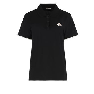 Moncler Pique Cotton Polo with Logo - female - Moncler - Polo Shirts - Black - M - Tops