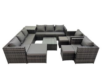 Fimous Garden Rattan Outdoor Furniture Set 11 Seater with 3 Stool Side Table in Dark Grey