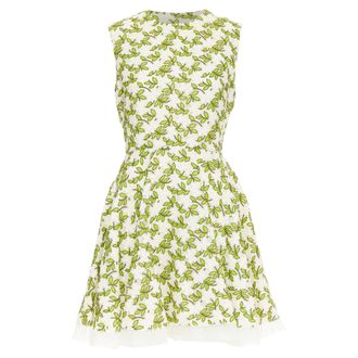 Giambattista Valli ivory green floral leaf embroidery anglais dress IT44 M