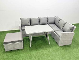 Fimous 7 Seater Garden Outdoor Rattan Furniture Set Dining Table Sets in Light Grey