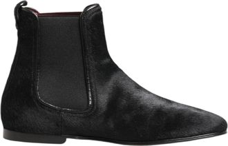 Dolce & Gabbana Black Leather Fur Men CHELSEA Boots Mens Shoes