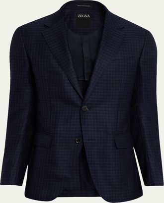 Ermenegildo Zegna Mens Cashmere and Silk Tonal Check Sport Coat