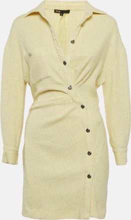 Maje Yellow Lurex Tweed Asymmetrical Mini Dress