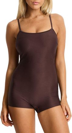 Sea Level Australia Zen Scoop Neck Boy Leg One-Piece Swimsuit in Cocoa at Nordstrom, Size 12