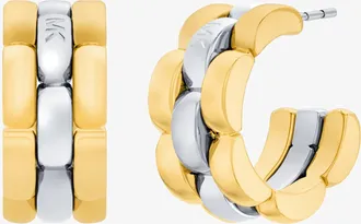 Michael Kors Two-Tone 3-Link Huggie Earrings