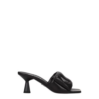 Prada Womens Sculpted Heel Leather Sandal - Black - Size 35.5 EU/IT