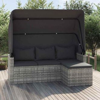 vidaXL Vidaxl - Divano Giardino 3 Posti Tetto e Poggiapiedi Grigio Polyrattan