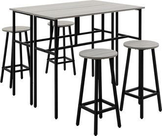 STILVORA Conjunto De Mesa Y Taburetes De Bar Con 2 Mesas Rectangulares Y 4 Taburetes, Madera Gris Y Acero Negro