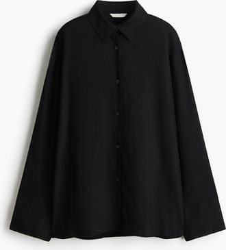H&M Oversized Bluse aus Leinenmix - Schwarz