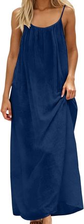 Generic Holiday Dresses for Women Uk Summer Dresses for Women Fashion Casual Flowy Backless Cami Dress Holiday Sleeveless Cosy Maxi Sundress Beach Plus Size S