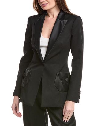 Oscar De La Renta Oscar De La Renta Peplum Waist Grain De Poudre Wool-Blend Jacket