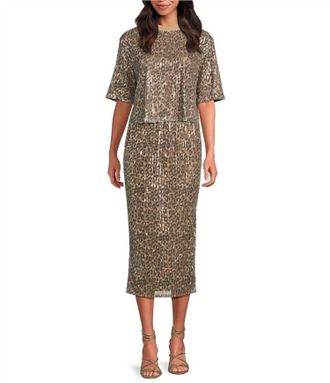 Elan Coordinating Sequin Maxi Sheath Skirt In Cheetah Print