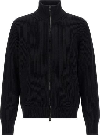 Roberto Collina Geribbelde Cardigan - Heren - Vesten - Zwart - L - Wol - Truien & Vesten