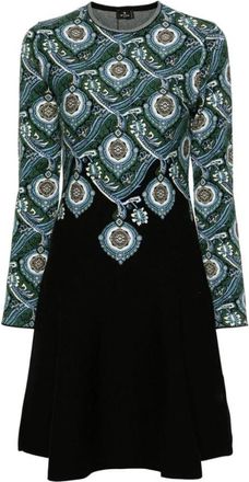 Etro Multicolor Jacquard Gebreide A-Lijn Jurk - Dames - Korte kleedjes - Zwart - XS - Kleedjes