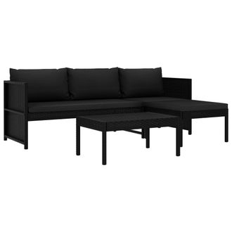 vidaXL Set Divani Da Giardino 3 Pz Con Cuscini In Polyrattan Nero Vidaxl