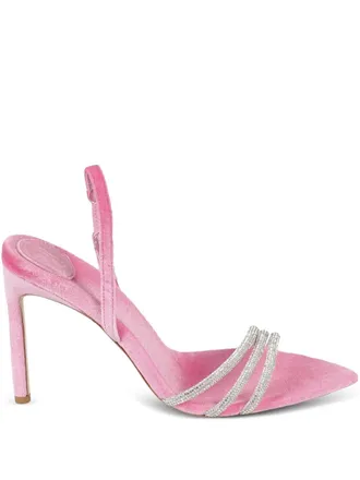 Bettina Vermillon 110mm Roxy crystal-embellished velvet slingback sandals - women - Fabric/Calf Leather/glass/Fabric - 39 - Pink