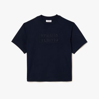 Lacoste Dames Lacoste Oversized Katoenen Tennis Geborduurd T-shirt in Navy