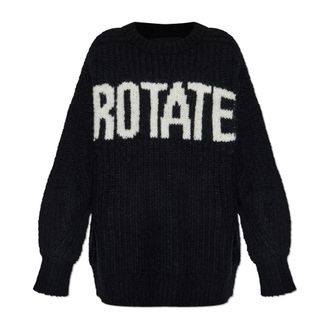 Rotate ROTATE Birger Christensen, Round-neck Knitwear, female, Black, Size: XS Sweater with logo