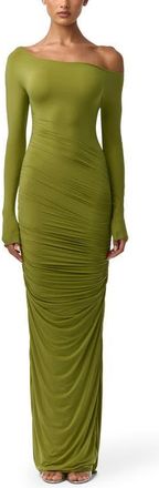 Naked Wardrobe Ruched Off the Shoulder Long Sleeve Maxi Dress in Mojito at Nordstrom, Size X-Large