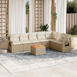 vidaXL Vidaxl - Juego De Sof&aacute;s De Jard&iacute;n Con Cojines Beige 8 Pzas Rat&aacute;n Pe