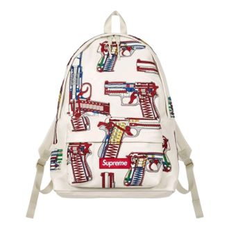 SUPREME SS26 Guns Embroidered Leather Backpack White SS26B32-WHITE