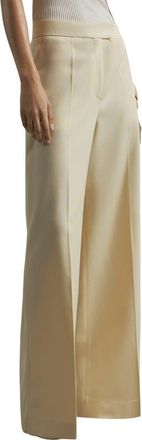 Reiss Anya Wide Leg Silk & Wool Pants in Cream at Nordstrom, Size 6 Us