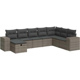 vidaXL Set De Sof&aacute;s De Jard&iacute;n Y Cojines 8 Piezas Rat&aacute;n Sint&eacute;tico Gris Vidaxl