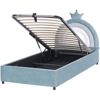 Beliani Letto singolo in velluto blu imbottito con base a doghe e contenitore Blu 90 x 200 cm Grisetot
