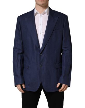 Dolce & Gabbana Mens Blue Single Breasted 2 Button Suit Jacket Linen
