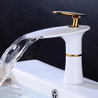 OEM Grifo Monomando De Lavabo Tipo Cascada, Agua Fr&iacute;a Y Caliente, Acabado En Lat&oacute;n, Oro Y Blanco, Instalaci&oacute;n Bajo Encimera - Otro