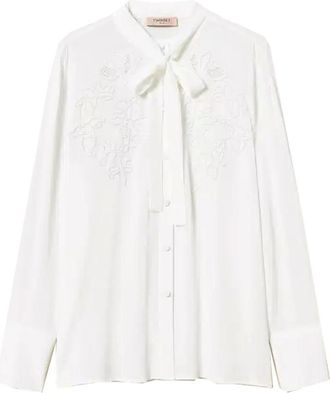 Twinset Geborduurde Viscose Shirt - Dames - Overhemden - Wit - XL - Overhemden