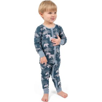 Leveret Viscose Matching Family Holiday Pajama Sleeper, Reindeer & Polar Bear Prints at Nordstrom, Size 12-18M
