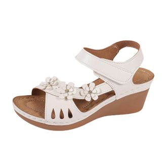 Generic Wedge Sandals for Women Dressy Flower Open Toe Low Platform Wedges Sandals Fashion Hollow Flower Decoration Shoes With Adjustable Strap Arch Support 2