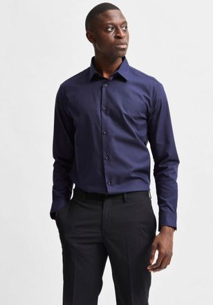 Selected Businesshemd SELECTED SLHSLIMETHAN SHIRT, Herren, Gr. XXL, N-Gr, blau (navy), Web, Obermaterial: 100% Baumwolle, Hemden Businesshemd