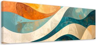 Feeby Cuadro Sobre Lienzo, Abstracci&oacute;n L&iacute;neas Formas Beige Turquesa, 120x40