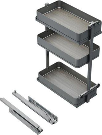 Emuca Emuca Carro Extra&iacute;ble Harmony Con Cierre Suave, M&oacute;dulo Ancho 300mm Alto 800mm, Acero Y Madera, Gris Antracita