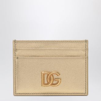 Dolce & Gabbana Laminated calfskin DG logo card holder in gold