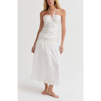 Crescent Shirred Halter Tencel Blend Midi Dress in White at Nordstrom, Size X-Small