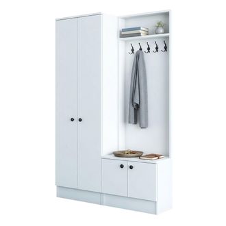 Dmora Mueble De Entrada Grue, 3 Estantes, Perchero, 4 Puertas, 120x37x183h Cm Blanco
