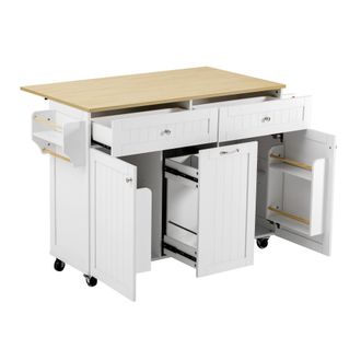 STILVORA Carrito De Cocina Con 2 Cajones, Estantes Ajustables, Toallero Y Encimera Abatible Para Cocina, En Mdf, 140x40-70x92 Cm