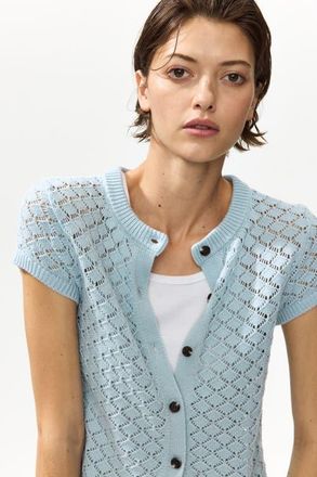 H&M Cap-sleeved pointelle-knit cardigan in Dusty Blue at Nordstrom, Size Xx-Large